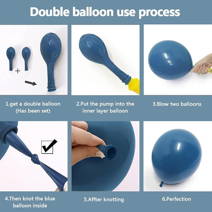 Dusty Blue Balloon Arch Kit, Double Stuffed Dark Light Blue Pastel Latex Balloon Garland for Baby Shower Birthday Bridal Wedding Easter Valentine Party Decoration