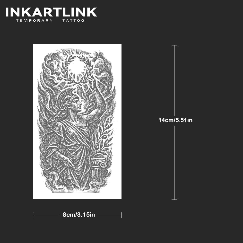 INKARTLINK Tattoo Tech, 2 Sheets Medium Semi Permanent Tattoo, Adult Art Design Temporary Tattoos, Lasts 1-2 Weeks, Waterproof, Realistic Look, No Reflection (Laurel - Bearing Figure)