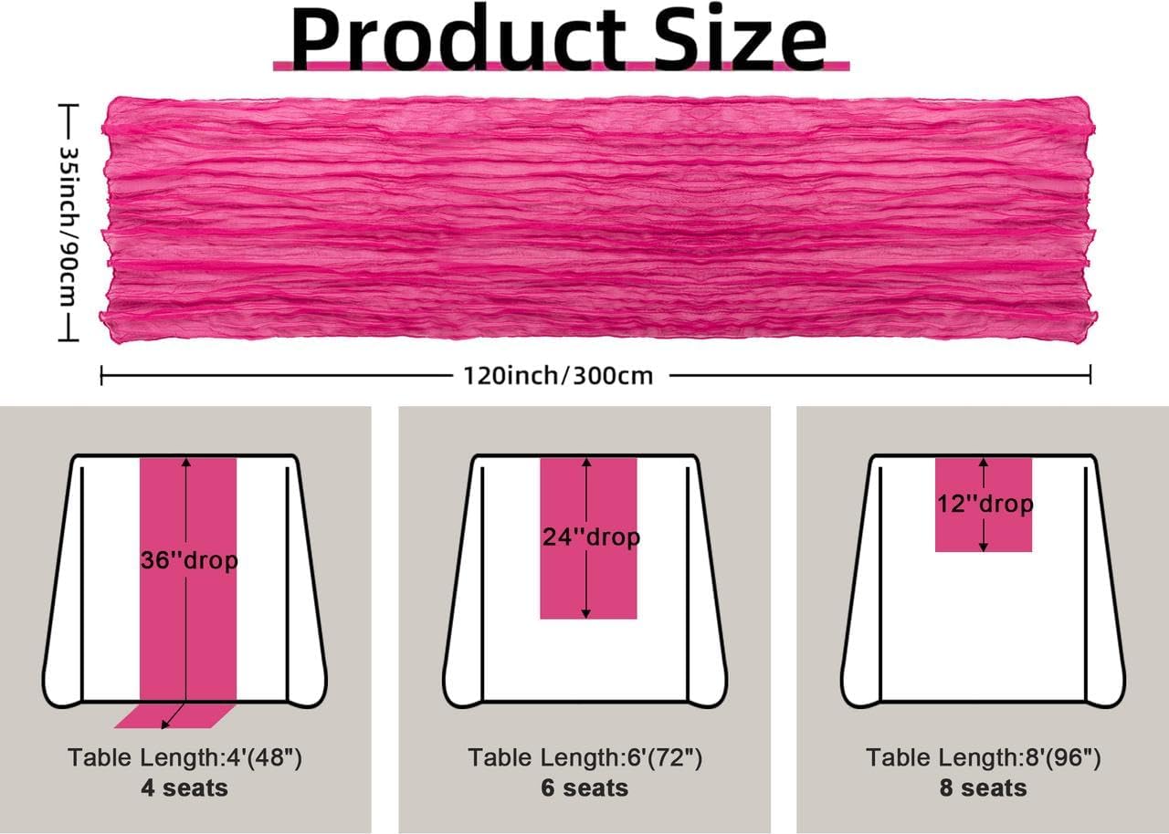 FEXIA Rose Red Table Runner 35x120 Inches for Baby Shower Decoration Gauze Rustic Table Runner for Wedding Party First Communion Centerpiece Engagement Bridal Shower Boho Decoration