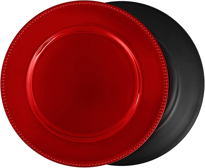 50 Pcs Red Charger Plates Bulk, 13" Round Beaded Plate Chargers, Decorative Plastic Table Chargers for Wedding Holiday Party Baby Shower Event Decoration (Red)