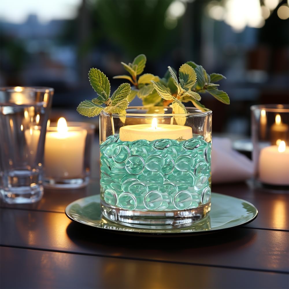 HappyFiller Summer Decor 630 PCS Acrylic Flat Marble 0.6" Fake Crystal Gems for Glass Vase Fillers Candle Holder Decorative Beads,Arts Crafts,Cake Decoration,Party Wedding Centerpieces,Mint(Aqua)