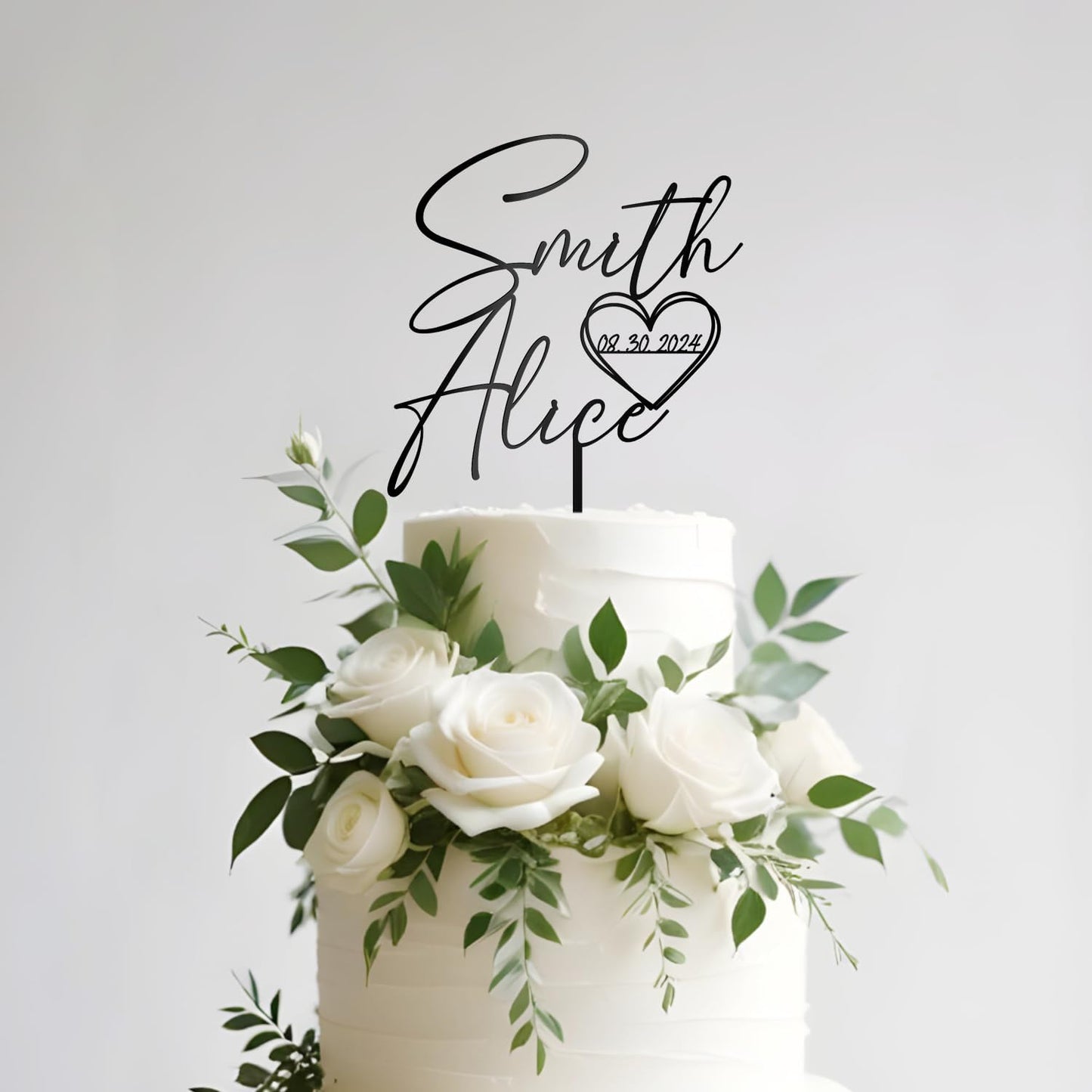 Wedding Cake Topper Custom Bride & Groom's Names and Wedding Date in Heart Personalized Cake Decoration in Acrylic