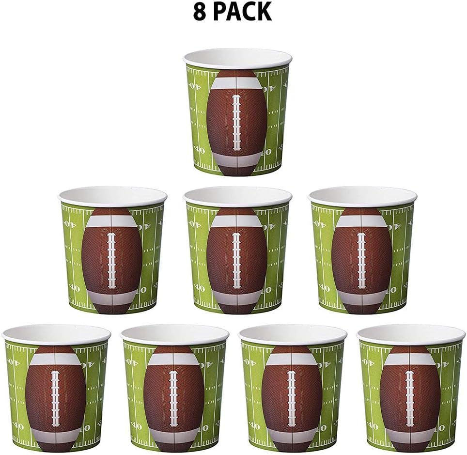 Hammont Football Party Supplies Snack Cups - 84 Oz Foot Ball Disposable Paper Bucket Ideal for Tailgate Parties, Family Dinner and Sports Event (8 Pack)