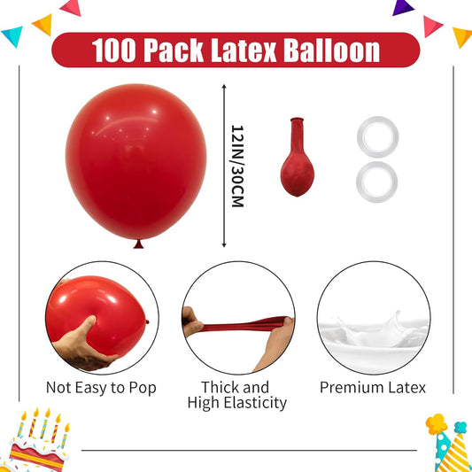 100pcs 12 inch Red Latex Balloons Party Decorations for Birthday, Halloween,Wedding, Anniversary, Baby Shower