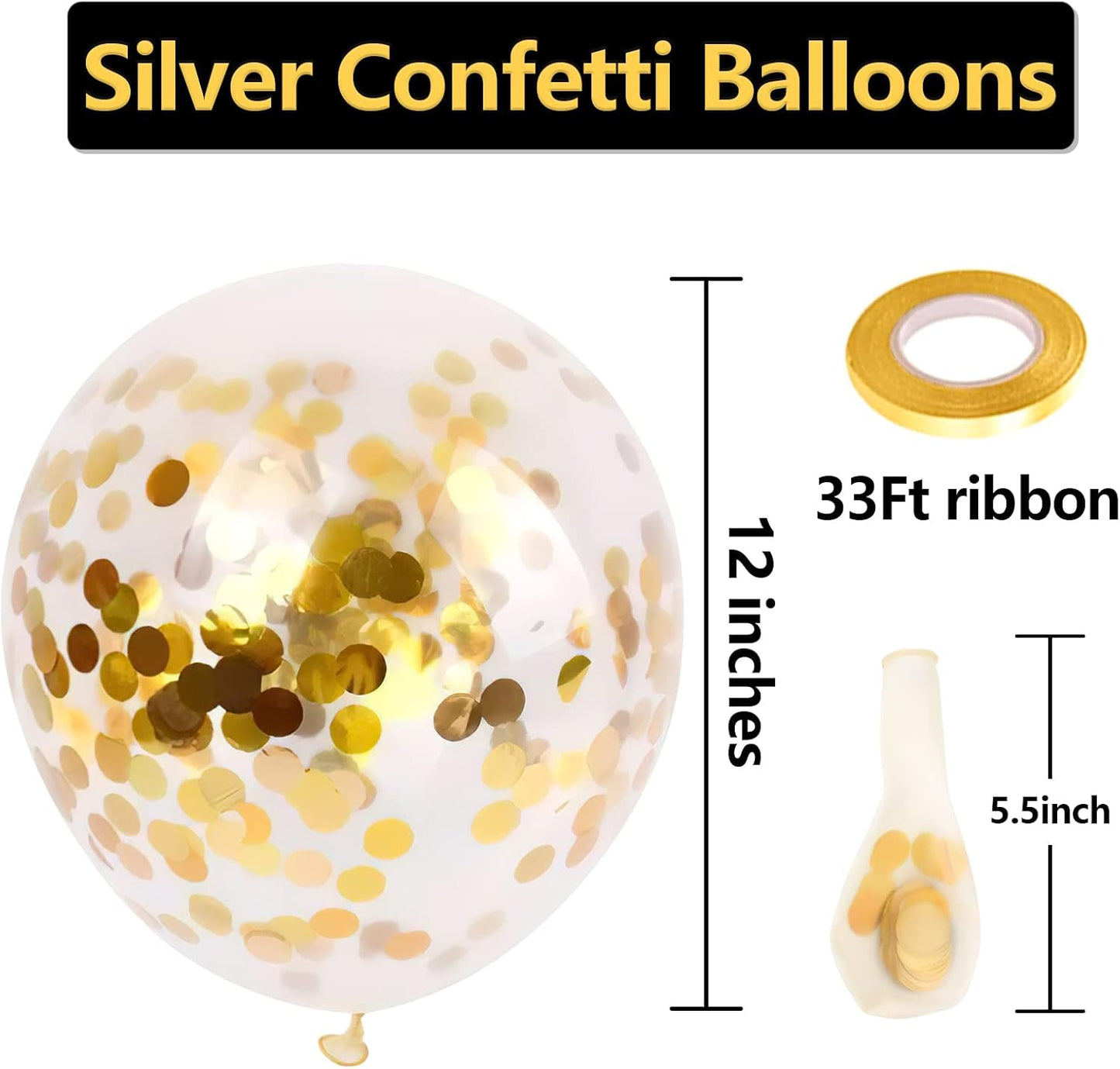 Bezente Gold Confetti Latex Party Balloons - 60 Pack 12 inch Helium Gold Confetti Balloons with Golden Paper Confetti Dots for Wedding Graduation Bridal Shower Birthday Party Decorations