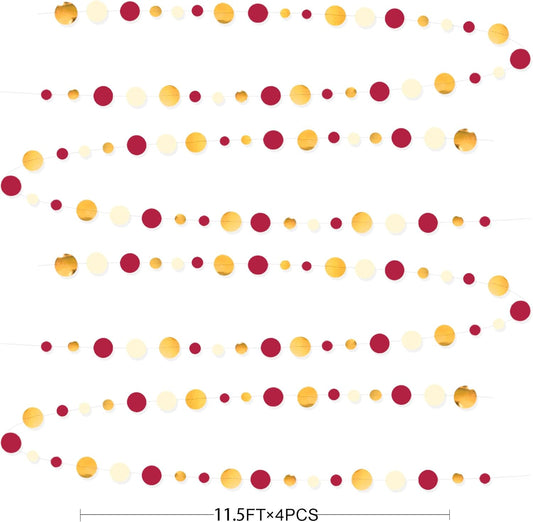 46 Ft Maroon Gold Party Decorations Burgundy Gold Beige Polka Dot Garland Hanging Paper Circle Dots Streamer for Maroon Garnet Graduation Birthday Anniversary Wedding Bridal Shower Party Supplies