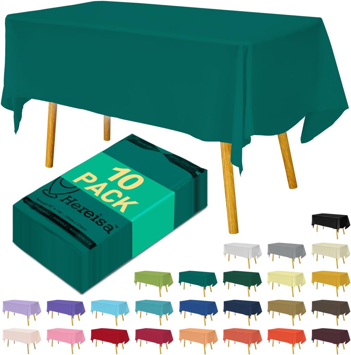 Disposable Teal Plastic Tablecloth 54x108 Inch, 10-Count Waterproof Rectangle Table Cover for Events, Catering