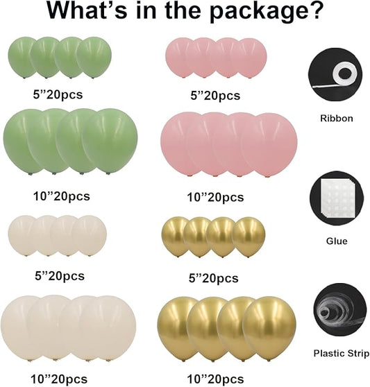 160pcs Baby in Bloom Balloon Arch Kit, Sage Green and Pink White Sand Metallic Gold Balloons for Baby in Bloom Spring Baby Shower Mother's Day Boho Birthday Party Decoration