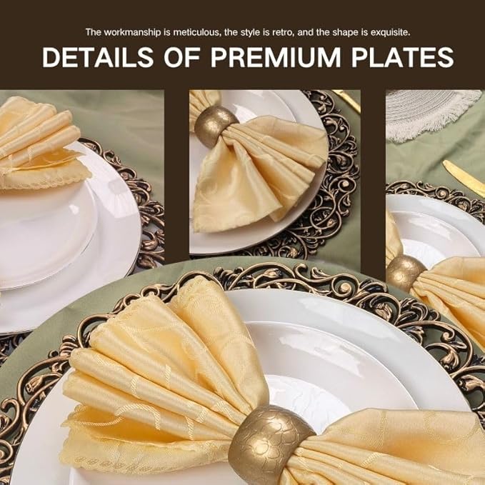 13inch Round Plastic Charger Plates,Set of 8,Charger Plates for Dinner,Wedding,Party,Event Decoration. (Black gold edge) …