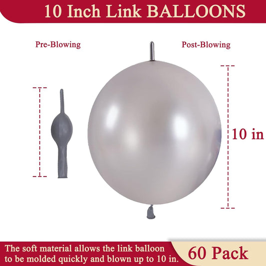 60 Pcs Link Balloons 10 Inch Quick Link Balloons for Birthday Wedding Party Festival Decorations (Silver)