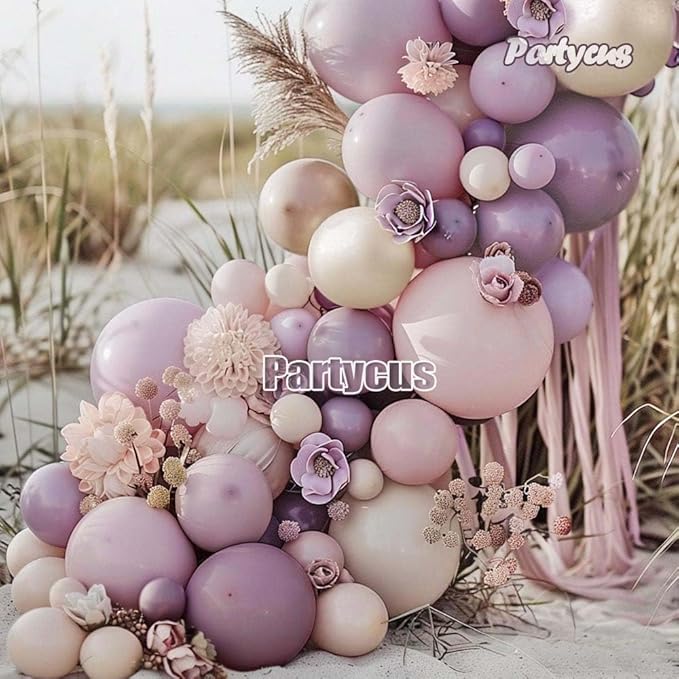 Dusty Purple Pink Balloon Arch Kit, Double Stuffed Lavender White Sand Pearl Balloon Garland with Pastel Pink Lilac Blush Gold Latex for Baby Shower Birthday Wedding Valentines Party