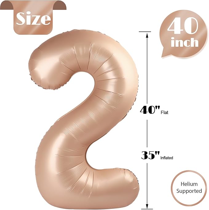 Light Brown 2 Balloon, Tan Number Balloons 40 Inch, Beige 2nd Balloon Number Birthday Decorations, Sandy Brown Second Two Birthday Party Supplies, Khaki Number 2 Balloon