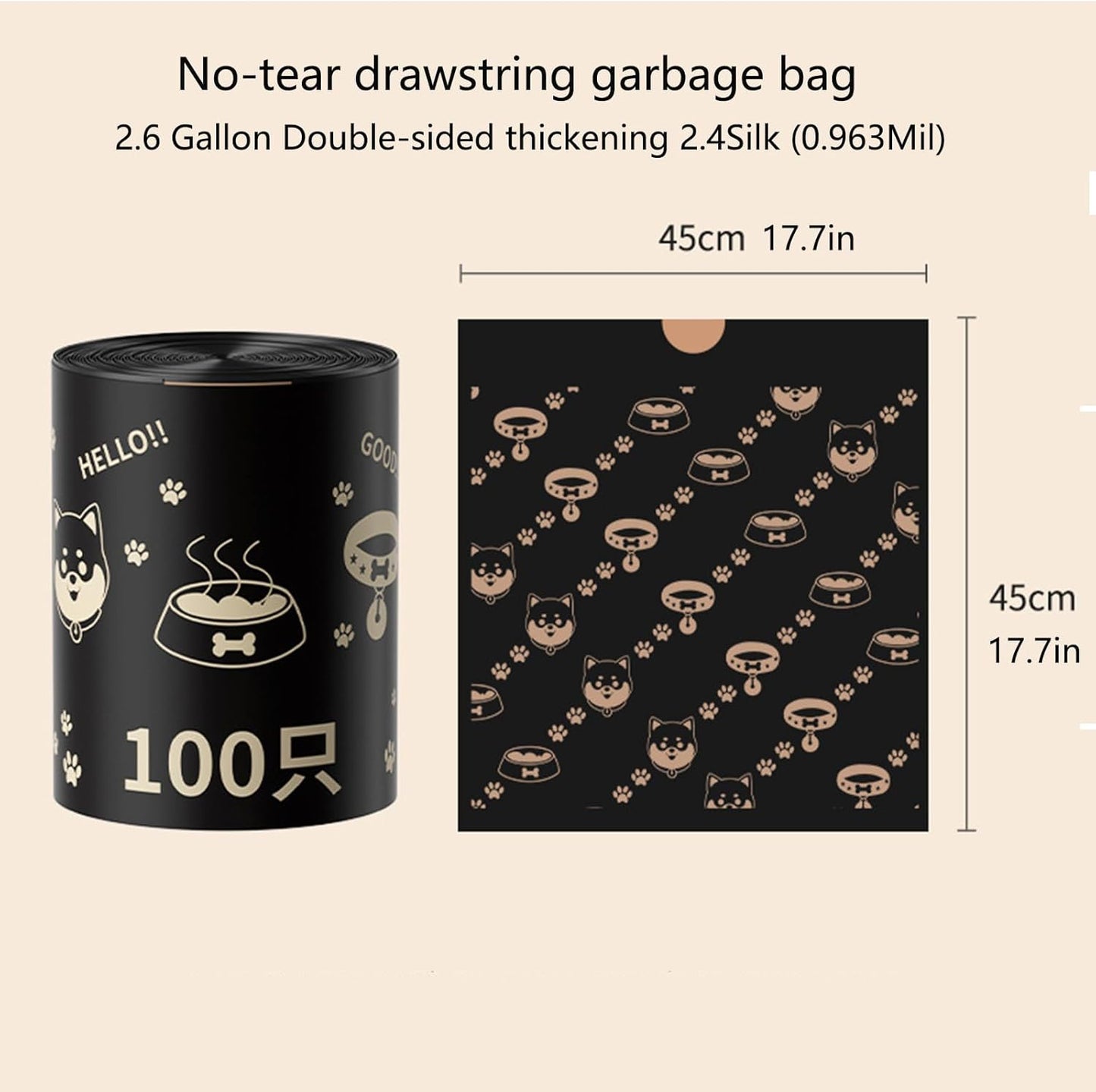 2.6 Gallon Strong Trash Bags,Double-Sided Thickening （0.96Mil),No-tear Small Drawstring Garbage Bags for Bathroom,Kitchen Trash Bags, Leak-Proof Design,Light Luxury Bag (Black Pink 300 Counts)