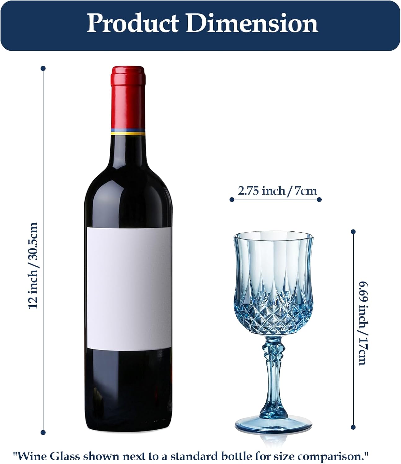 XUWAIDSGN 7oz Plastic Vintage Wine Glasses Drinking Glasses Unbreakable Wedding Glassware Crystal Water Goblets Reusable Drinkware Vintage Champagne Flutes (48, Blue)