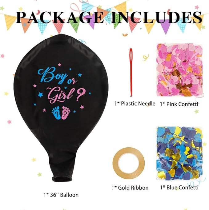 Gender Reveal Balloon 1 Pack 36 Inch Black Balloons Boy or Girl Baby Gender Reveal Decorations Kit Ideas with Pink Blue Heart Shaped Confetti Large Big Balloon Baby Shower Party Favors
