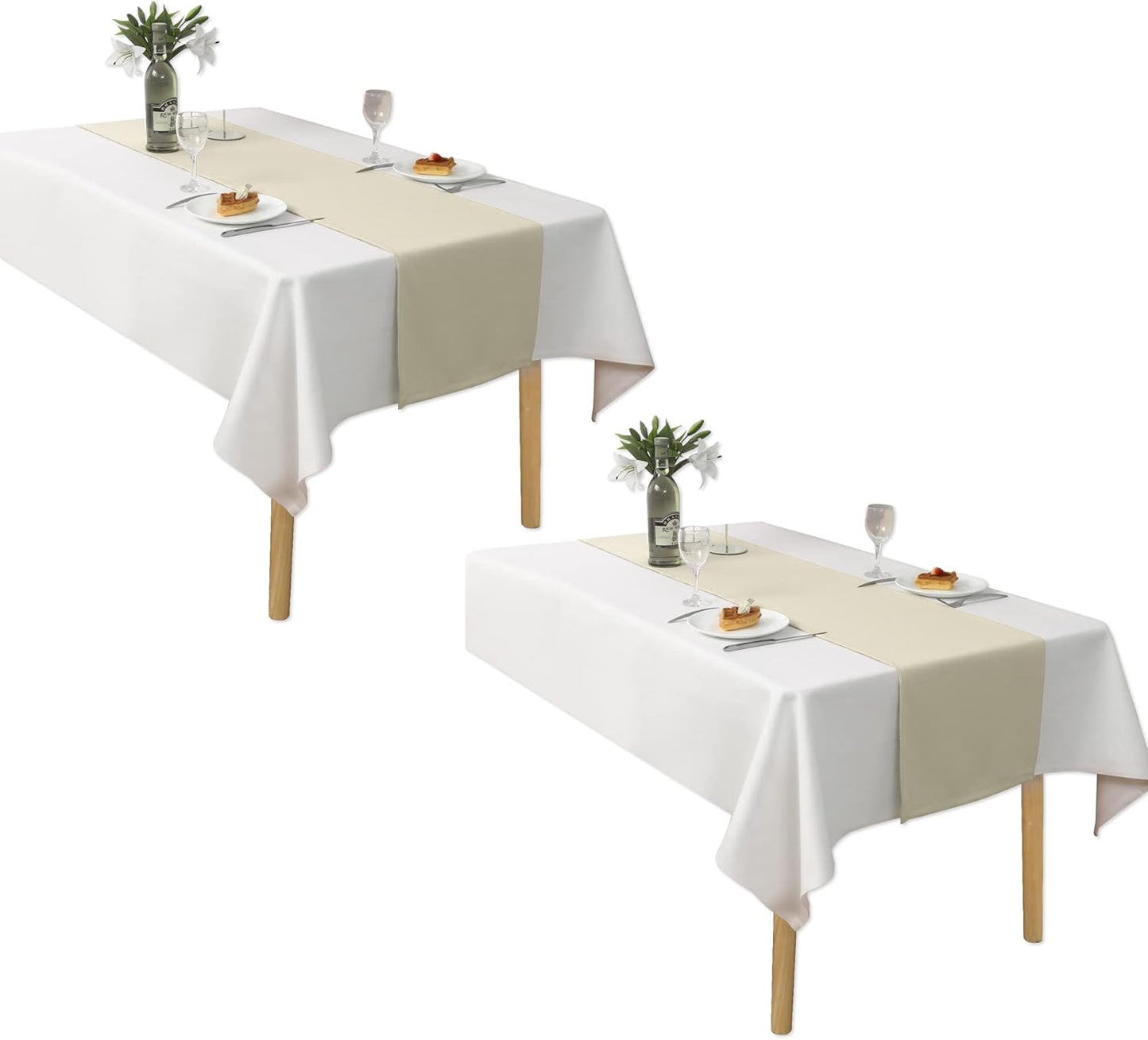 DUALIFE 2 Pack Table Runner 14 x 108 Inch Long Table Cloth Table Runners for Wedding Engagement Banquet Graduations Birthday Party Decorations Beige