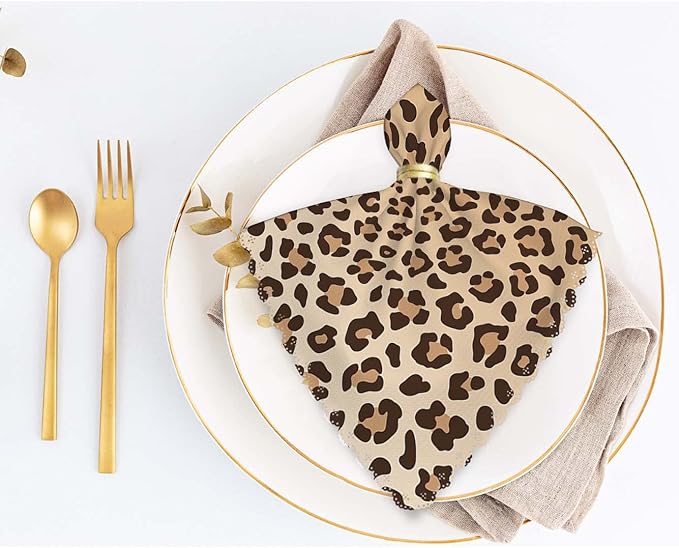 Yibeas Leopard Cloth Napkins Set of 4 Soft Animal Leopard Print Pattern Polyester Dinner Napkin for Family Restaurant Weddings Parties 18 x 18 inch
