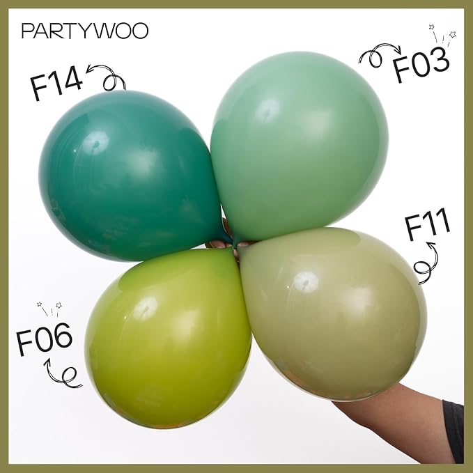 PartyWoo Sage Green Balloons 85pcs Different Sizes of 18 12 10 5 Inch Olive Boho Green Latex Balloon Arch Kit for Wedding Birthday Dinosaur Jungle Golf Football Theme Party Decorations Green-F11