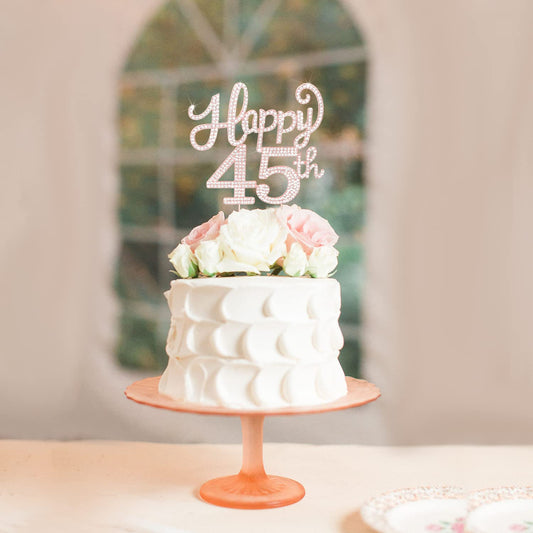 LASKYER Happy 45th Birthday Rose Gold Rhinestone Cake Topper - 45th Birthday/Anniversary,Cheers to 45 Years Old Bday Party Metal Sparkly Centerpieces Decorations.