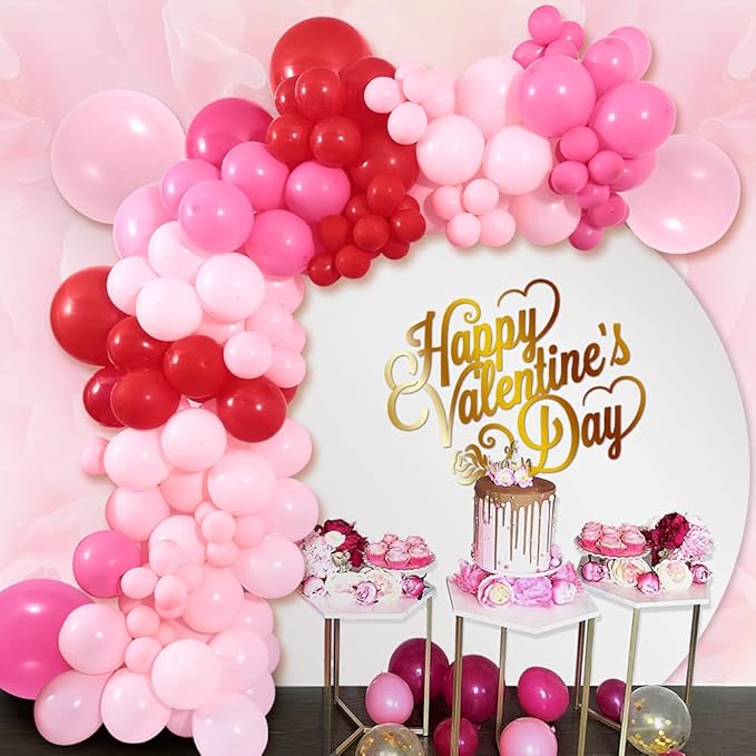 Winrayk 150Pcs Valentine's Day Balloon Garland Arch Kit Pink Red Rose Red Balloons 18" 10" 5" for Women Girls Valentine's Day Mother's Day Wedding Engagement Anniversary Party Decoration Supplies