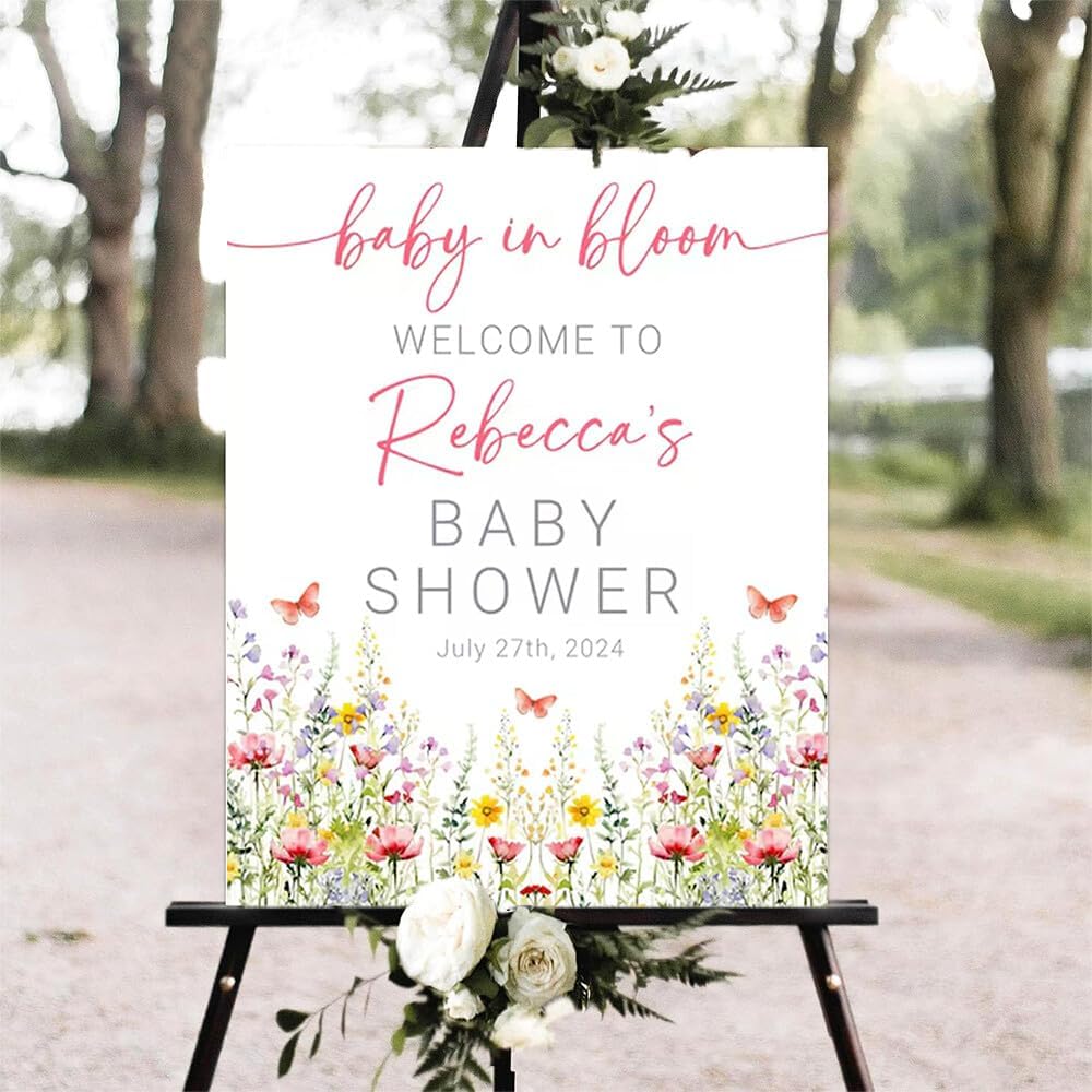 Editable Baby Shower Sign, Floral, Pastel, Celebratory, Plastic, Full Size, 24 x 27 inches