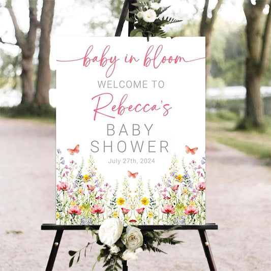 Editable Baby Shower Sign, Floral, Pastel, Celebratory, Plastic, Full Size, 24 x 27 inches