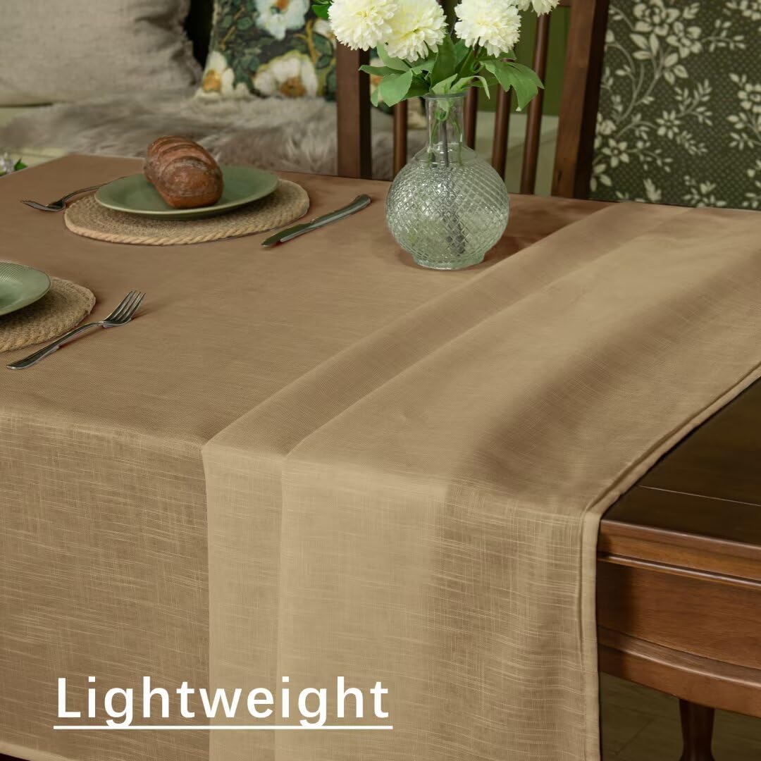 Natural Linen Rectangle Tablecloth, 2 Pack Slubby Textured Fall Lightweight Table Cloth 60 x 120 Inch, Water Resistant Stain Resistant Farmhouse Burlap Table Cover for Kitchen Dining Room