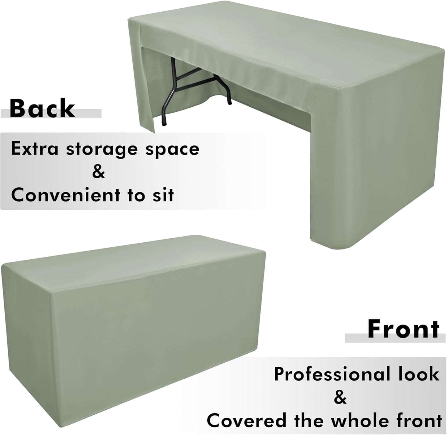 Nasitos 2 Pack Sage Green 6ft Table Cloth Fitted-Open Back Folding Table Cover Washable Fabric and Wrinkle Resistant Table Cloth for Trade Show, Book Fair, Career Fair, Convention, Events