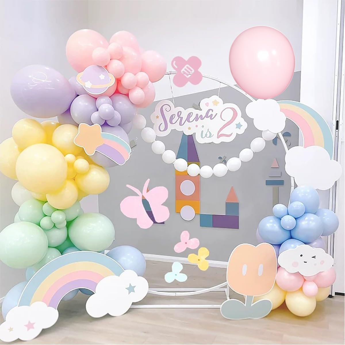 Pastel Balloon Garland Arch Kit, 146Pcs Macaron Pink Blue Green Yellow Latex Balloons Different Sizes 18 12 10 5 Inch for Gender Reveal Baby Shower Wedding Birthday Party Decoration
