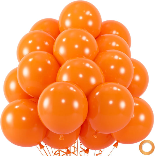 50pcs Orange Balloons, 12inch Helium Quality Orange Latex Balloon for Birthday, Halloween, Father’s Party Decorations(With Ribbon & Glue)