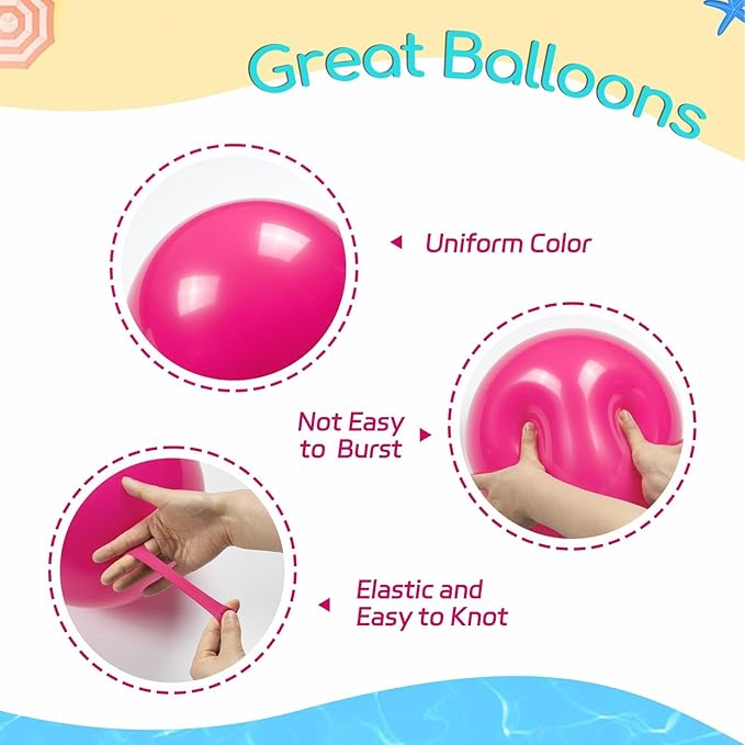 60pcs 12inch Tropical Balloons, Hot Pink Lime Green Teal Orange Yellow Metallic Gold Balloons for Luau Tropical Hawaiian Baby Shower Themed Birthday Party Decorations