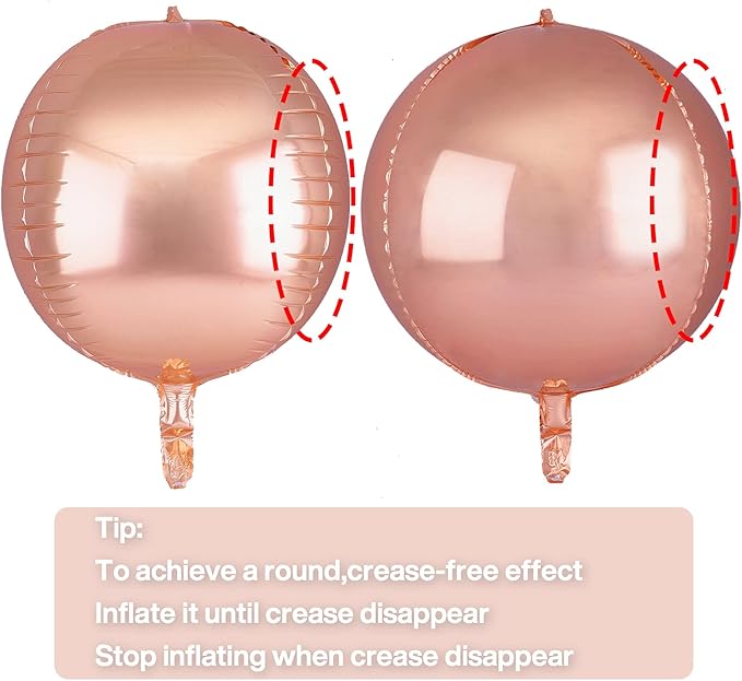 PartyWoo Rose Gold Foil Balloons 6pcs 22 Inch Large Round Foil Big Giant 4D Jumbo Inflatable Mirror Ball Mylar Balloons for Baby Shower Floral Birthday Wedding Bachelorette Party Decorations