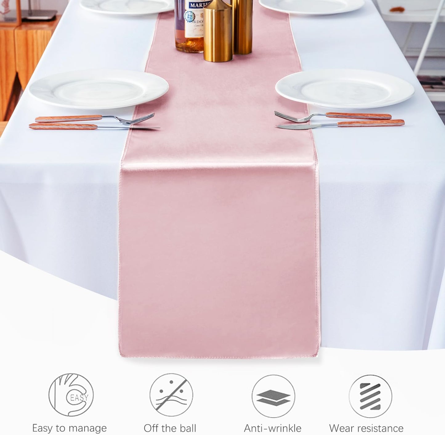 10 Pack Satin Table Runner 12 X 108 Inch Silk Table Runner for Party,Wedding, Birthday, Banquets,Decoration(Rose Gold)