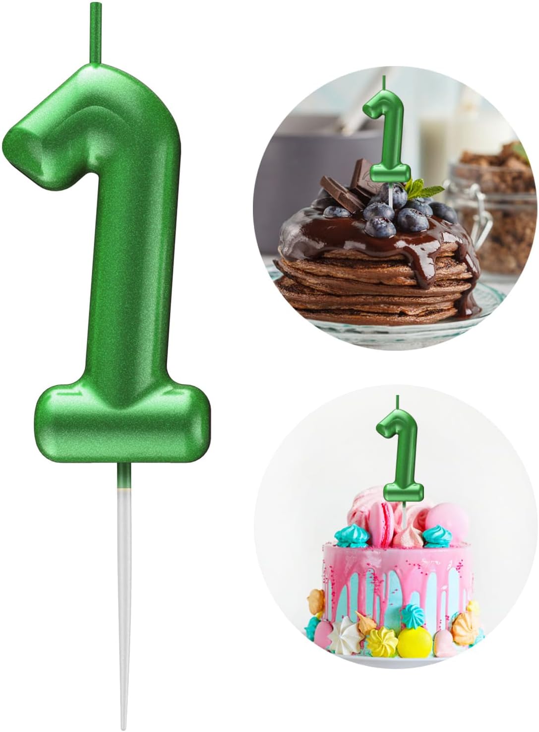 Green Number 1 Candle Happy Birthday 3D Number Candles for Birthday Cake Party Decoration Wedding Anniversary Celebration Supplies