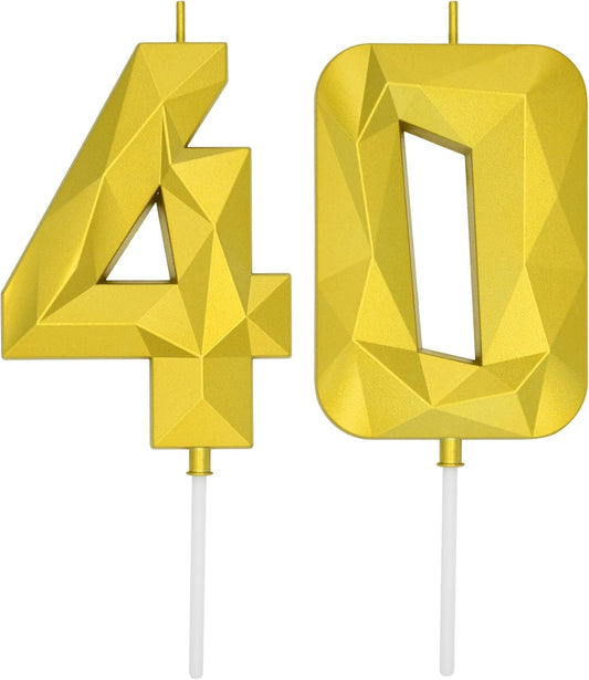 DERVENTA Large Birthday Candle Number 3D Gold 3.7 inch Party Celebration Anniversary Decoration Cake Topper 1 Piece (Number 40 Gold)