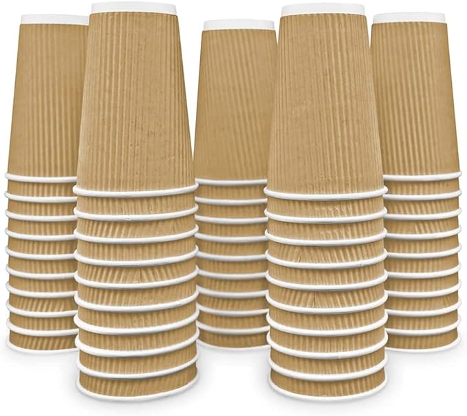 Ripple Paper Cups 16 oz 200 Pack for Coffee & Tea Made in USA | Bulk 200 Count for Home, Office, Restaurants & Coffee Shops | Recyclable, Insulated, & Disposable 16 Ounce To-Go Cups for Hot Beverages