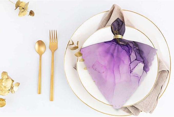 Purple Ink Gold Powder Cloth Napkins Dinner Table Napkin Marble Textures Color Blending Creative Art Washable Reusable Napkins Set of 4 for Kitchen Home Holiday Party Wedding 18 x 18 inch