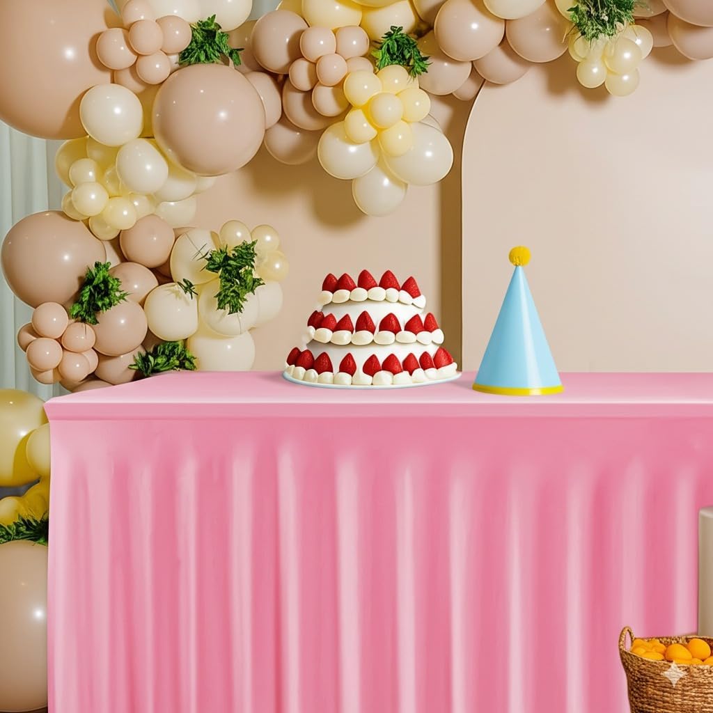 HolidayIdeas Spandex Table Skirts for Rectangle Tables 4 Ft, Fitted Stretch Table Cover 24x48 Inch, Wrinkle-Free Ruffle Design Tablecloths for Banquets,Trade Shows, Parties, Events, 4 Pack, Pink
