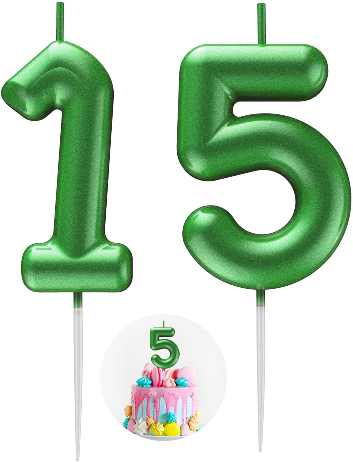 Green Number 15 Candle Happy Birthday 3D Number Candles for Birthday Cake Party Decoration Wedding Anniversary Celebration Supplies