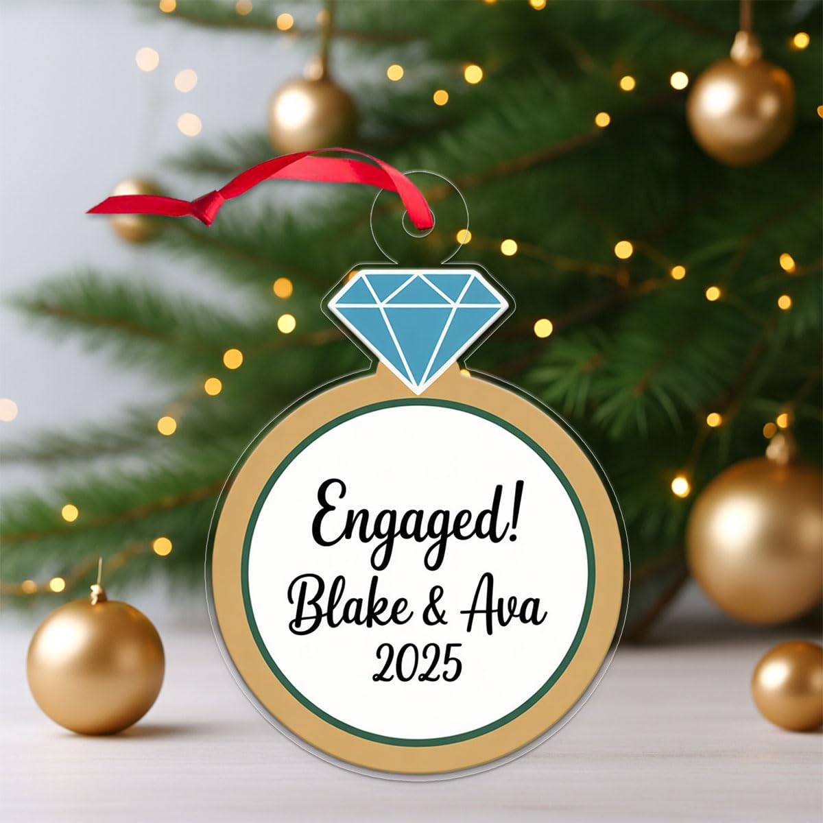Custom Diamond Ring Ornament, Personalized Wedding Ornament, Engagement Ring Keepsake, Holiday Romance Gift, Unique Christmas Decoration Acrylic Ornament – Personalized Christmas