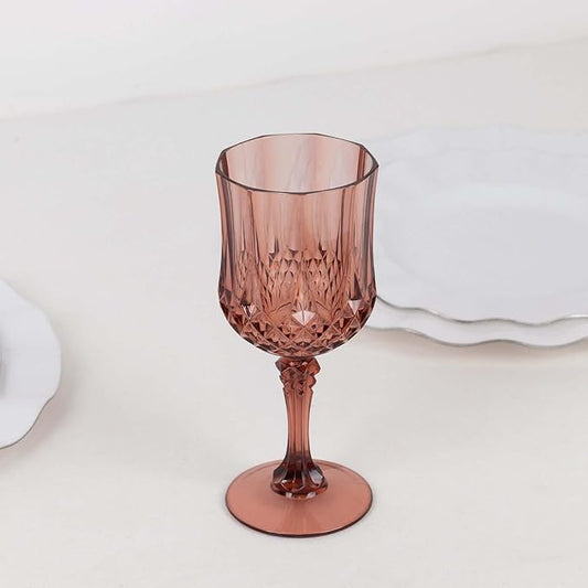 Efavormart 6-Pack Plastic Wine Glasses 8oz, Dusty Rose - Crystal Cut Shatterproof Cocktail Goblets Drinking Glasses