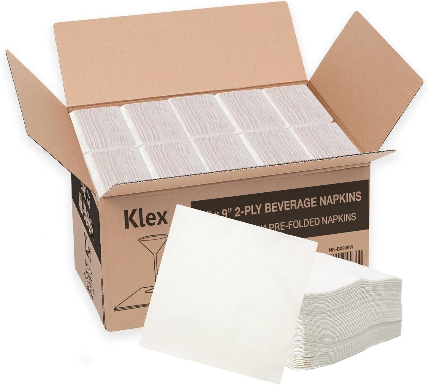 Klex 4.5" x 4.5" Folded White Beverage Napkins, 2-Ply Bulk Cocktail Napkin - 3000 Count (9"x9" Unfolded)