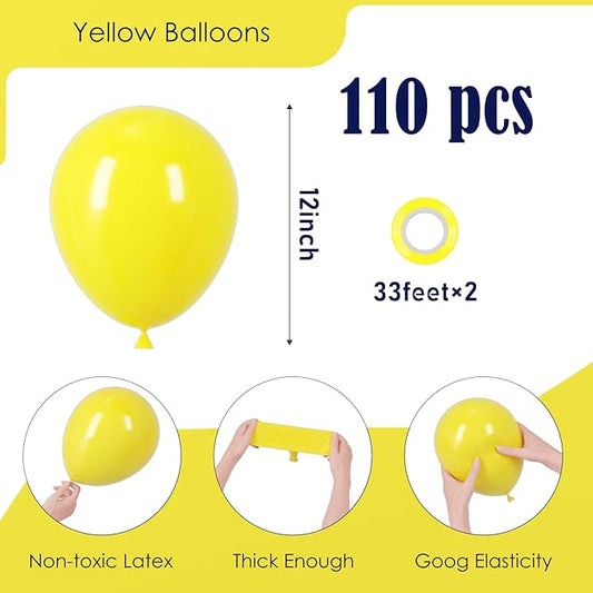 110pcs Yellow Balloons 12inch Yellow Latex Party Balloons for Graduation, Wedding, Birthday, Gender Reveal, Baby Shower, Anniversary, Sunflower and Honeybee Theme Party Decorations