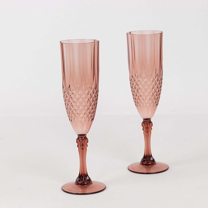 Efavormart 6-Pack Champagne Glasses, 8oz Shatterproof Plastic Crystal Cut Toast Flutes, Dusty Rose for Party Celebration Wedding