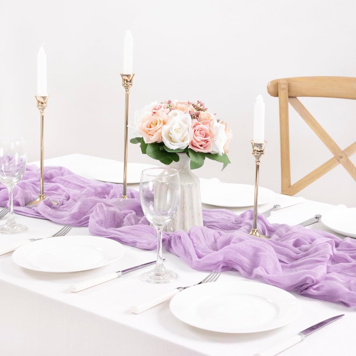 MLMC 3 Pack Lilac Purple Table Runner 10ft Lavender Cheesecloth Table Runner Rustic Gauze Centerpiece Fall Decor 35x120 Inches for Bridal Shower Baby Shower Birthday Wedding Decor