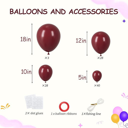 99pcs Burgundy Balloons, Different Sizes Burgundy Red Balloons 18/12/10/5 Inch Maroon Balloon Arch Kit for Anniversary Graduation Wedding Birthday Mother's Day Party Decorations