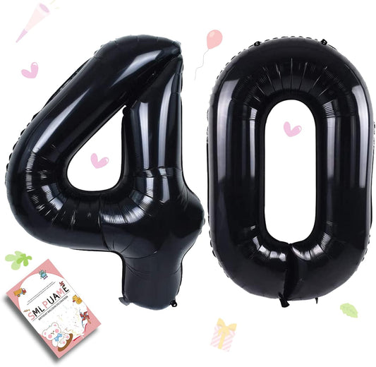 Smlpuame 40 inch Number Balloon 0-9 Black Large Number 40 Balloons,Digital Balloons for Birthday Party Celebration Decorations Supplies, Helium Foil Number Balloons for Wedding Anniversary