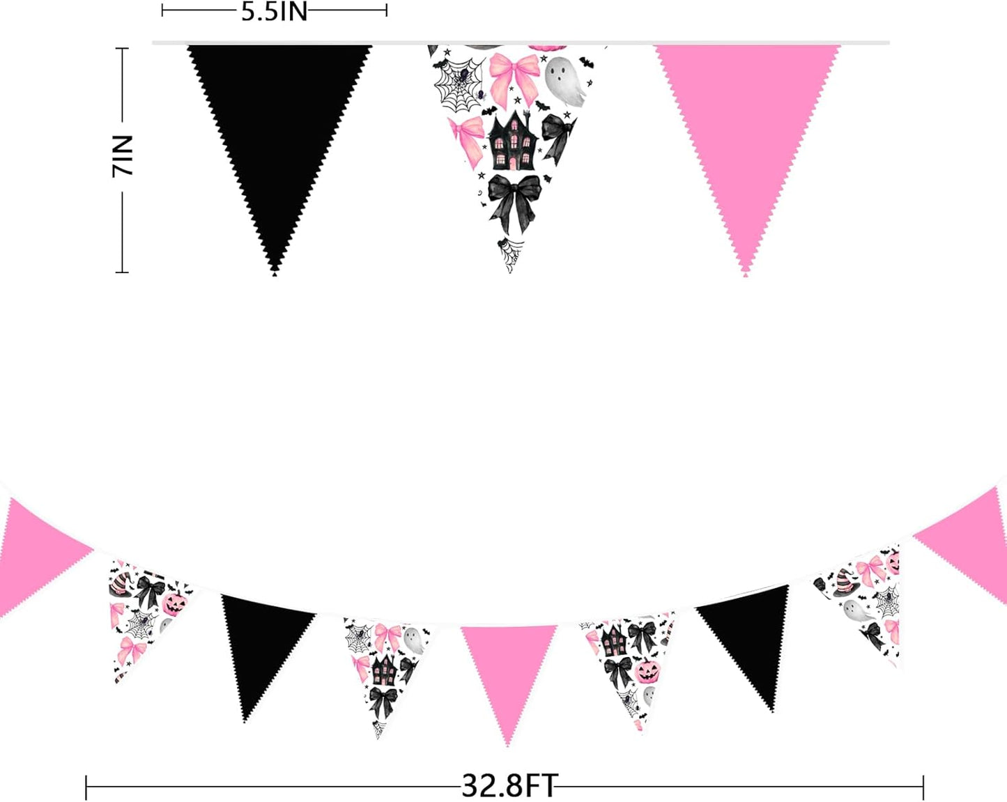 31Ft Pink Black Halloween Party Decorations Spider Bow Pumpkin Skull Bats Fabric Pennant Banner Triangle Flag Garland Streamer for Halloween Trick or Treat Birthday Baby Shower Outdoor Party Supplies