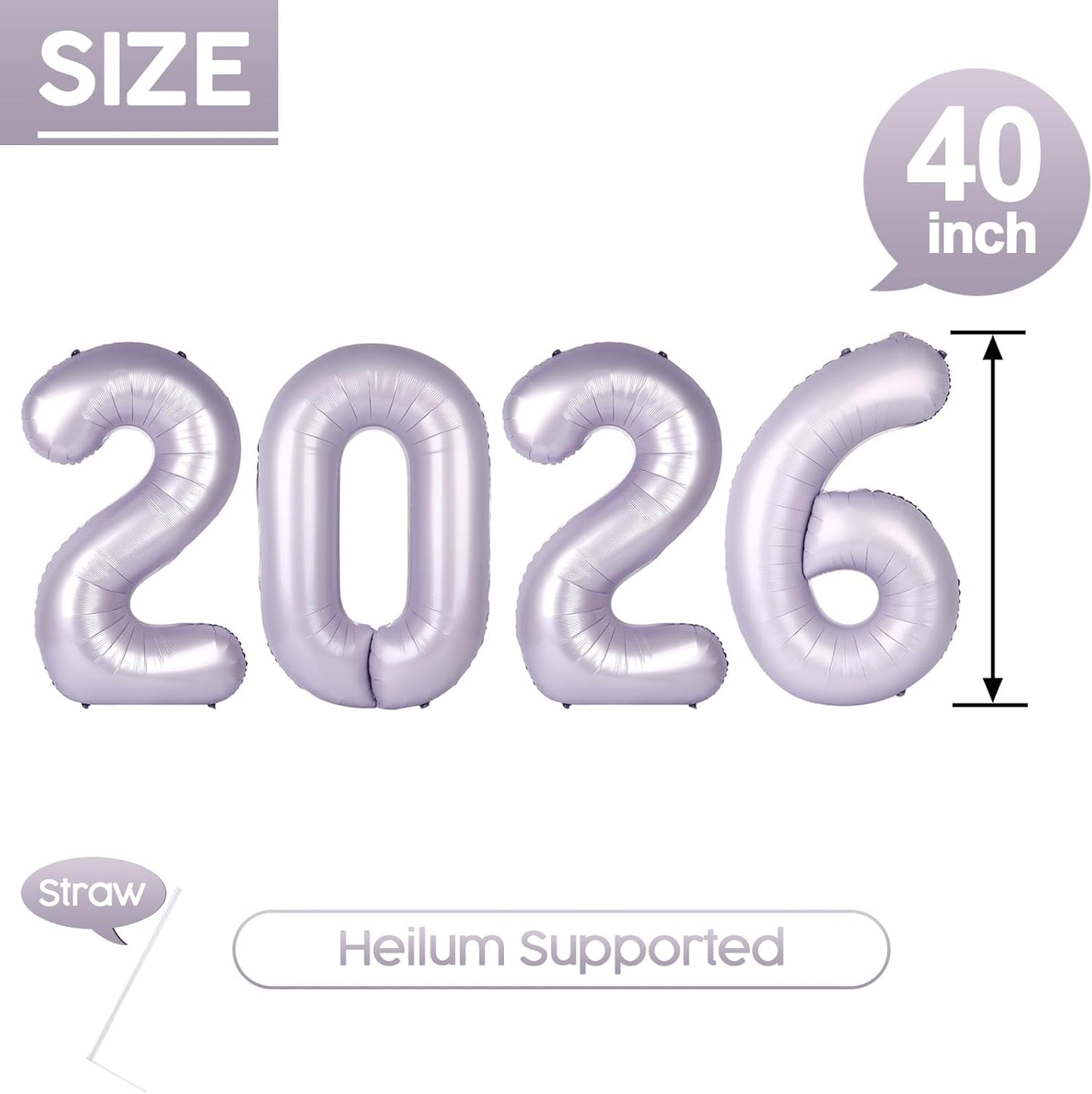 2026 Balloon - Lilac Birthday Number Balloons, 40 Inch Large Foil Balloons for Men Women Boys Girls Cream Purple Themed Birthday Decorations，Number 2026 Balloon