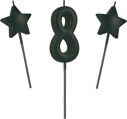 8 Birthday Candles Height 2.75in, Glitter Cake Toppers - Happy Birthday Number 8 for Adults/Kids Party